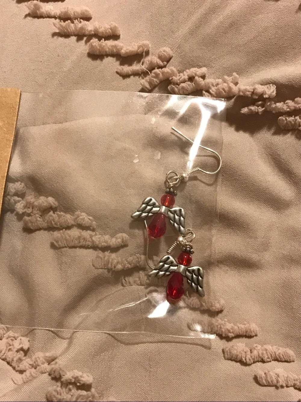 Pink Butterfly Stud Earrings & Red Beaded Angel & Clip-on Pearl Earrings